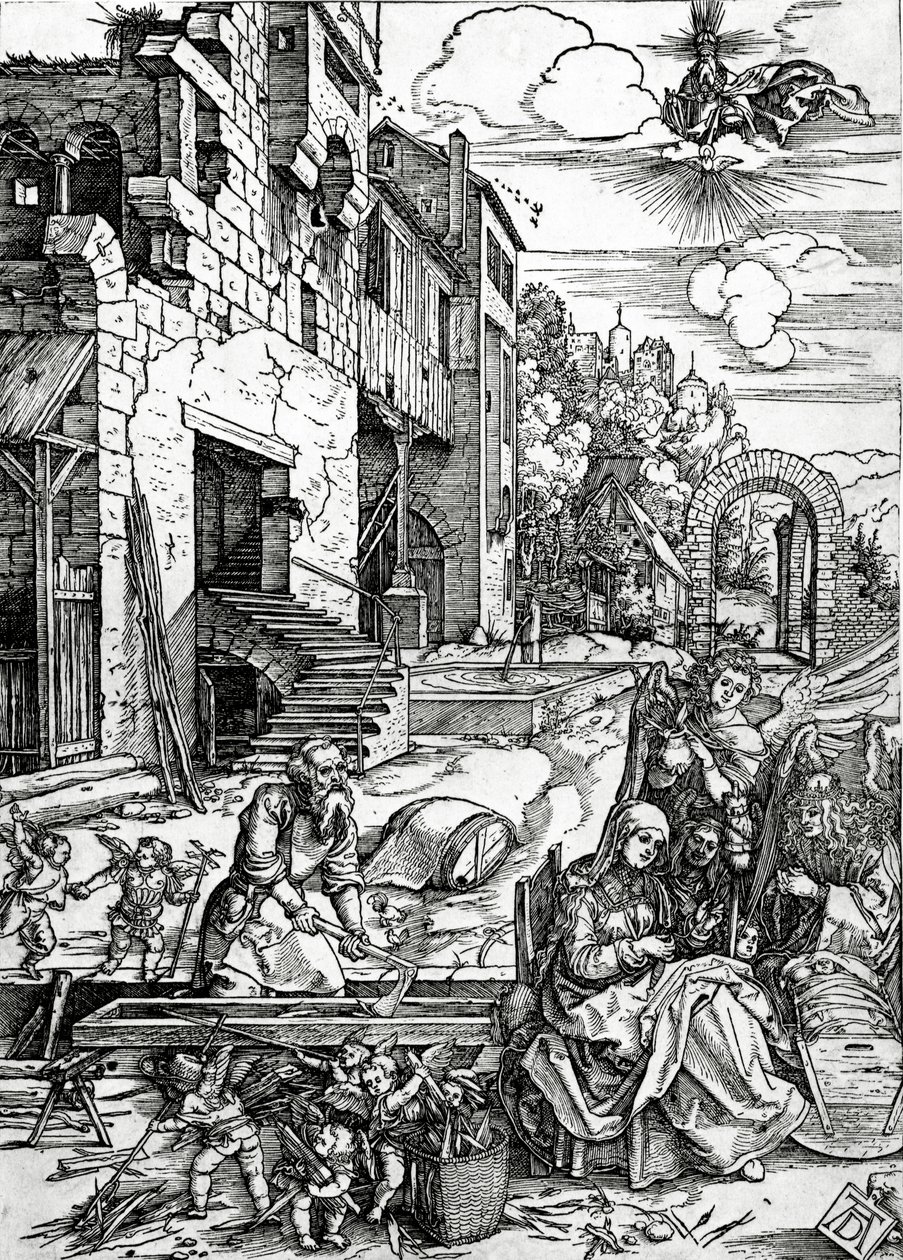 Odpoczynek podczas ucieczki do Egiptu, z serii „Życie dziewicy” autorstwa Albrecht Dürer