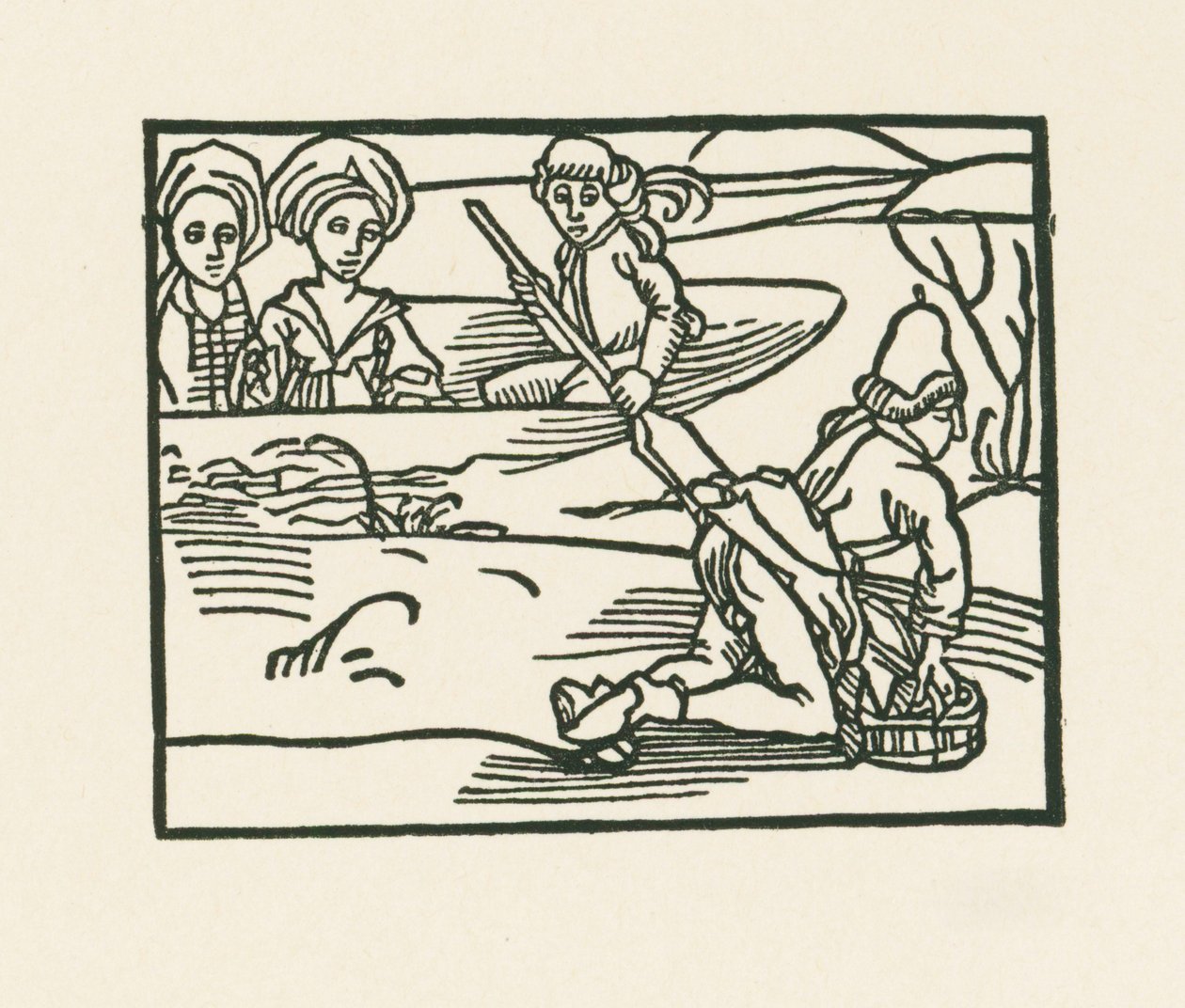 Księżna w łodzi na wodzie, gdzie kapłan pierze bieliznę, ok. 1489-90 (drzeworyt) autorstwa Albrecht Dürer or Duerer