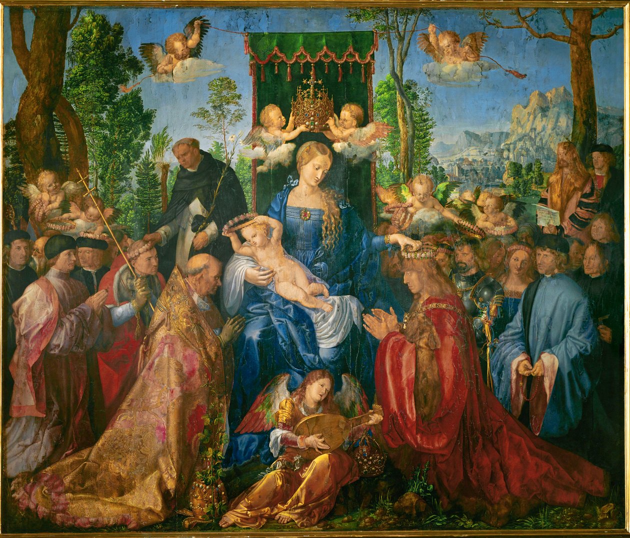 Święto girlandy różanej (olej na drewnie) autorstwa Albrecht Dürer or Duerer
