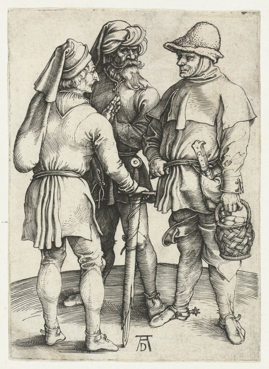 Trzej chłopi w rozmowie, autorstwa Albrecht Dürer or Duerer