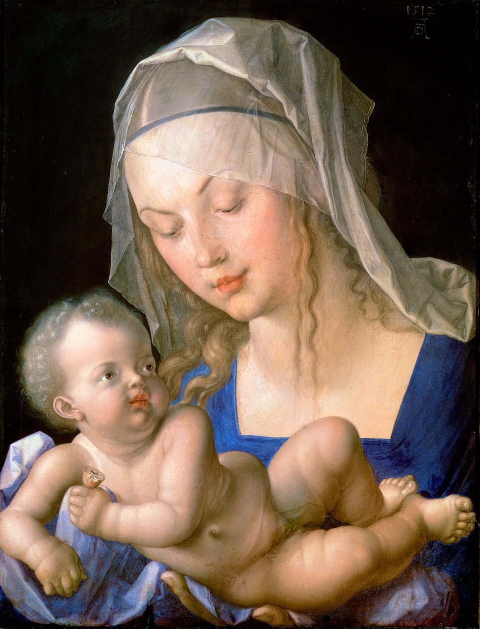 Dziewica i dziecko trzymające na wpół zjedzoną gruszkę autorstwa Albrecht Dürer