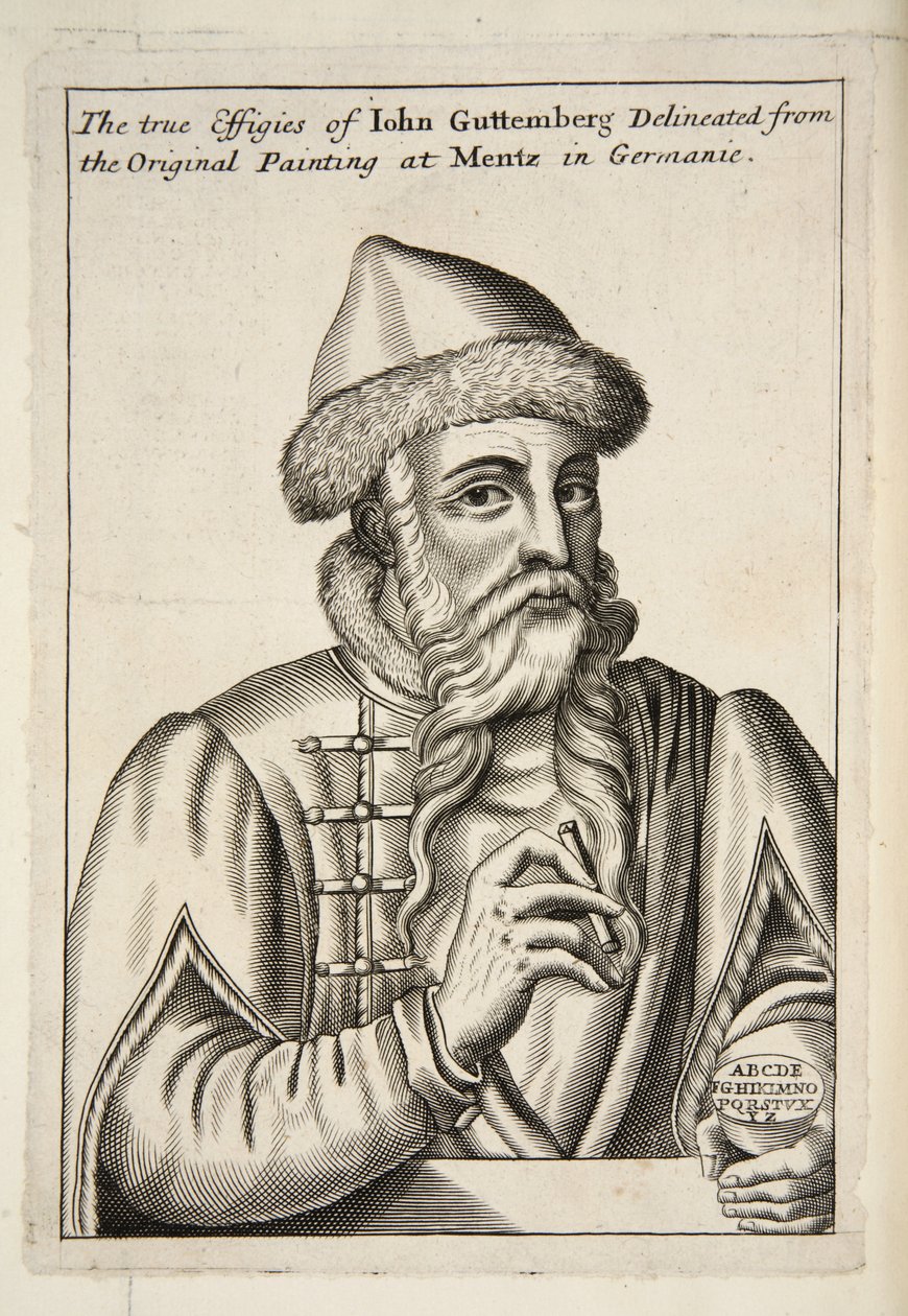 John Guttemberg, z Mechanick Exercises: or The Doctrine of Handy-Works w zastosowaniu do Art of Printing, wyd. 1683 autorstwa Albrecht after Mentz