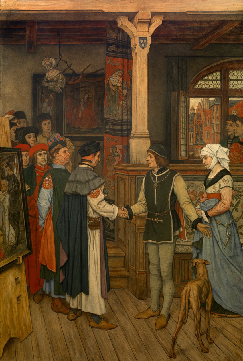 Magistrowie w warsztacie Jana van Eycka, ok. 1895-1900 (malowidło ścienne) autorstwa Albrecht de Vriendt