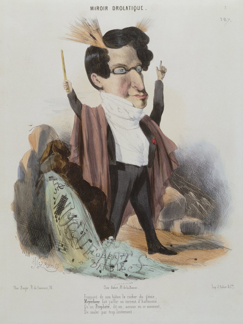 Karykatura Jakoba Meyerbeera (1791-1864) Niemiecki kompozytor autorstwa Alcide Joseph Lorentz