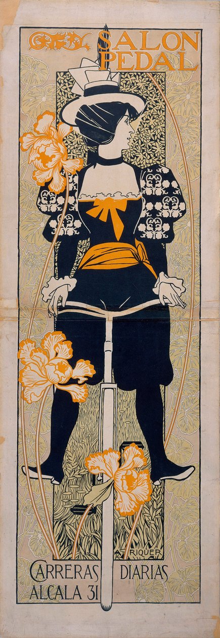 „Salon Pedal” Reklama toru rowerowego w Maladze (Hiszpania) – litografia Alexandre de Riquer i Ynglada (1856-1920) autorstwa Alejandro de Riquer