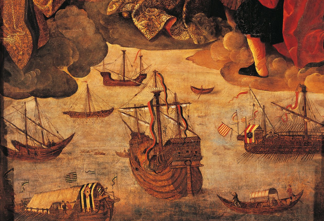 Hiszpańska Karawela (fragment z Virgin of the Navigators) autorstwa Alejo Fernandez