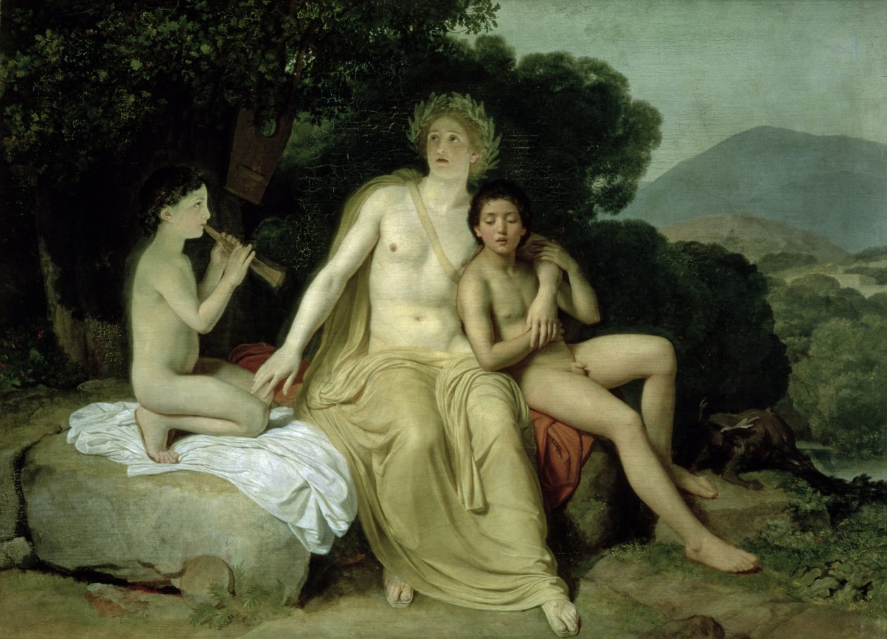 Apollo z Hiacyntem i Cyprysem śpiewają i grają, 1831-34 autorstwa Aleksander Ivanov