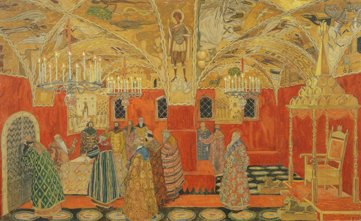Na Kremlu scena z opery „Borys Godunow” M. Musorgskiego autorstwa Aleksandr Jakovlevic Golovin