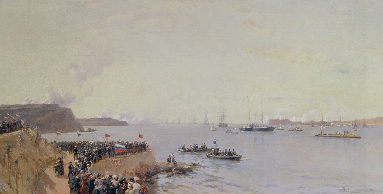 Przybycie cesarza Aleksandra III (1845-94) do Sewastopola, 1887 autorstwa Aleksandr Karlovich Beggrov
