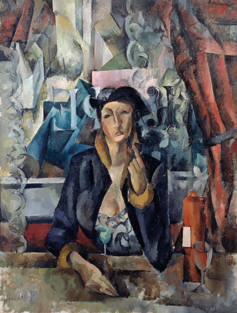 Portret żony artysty w kawiarni autorstwa Aleksandr Aleksandrovich Osmerkin
