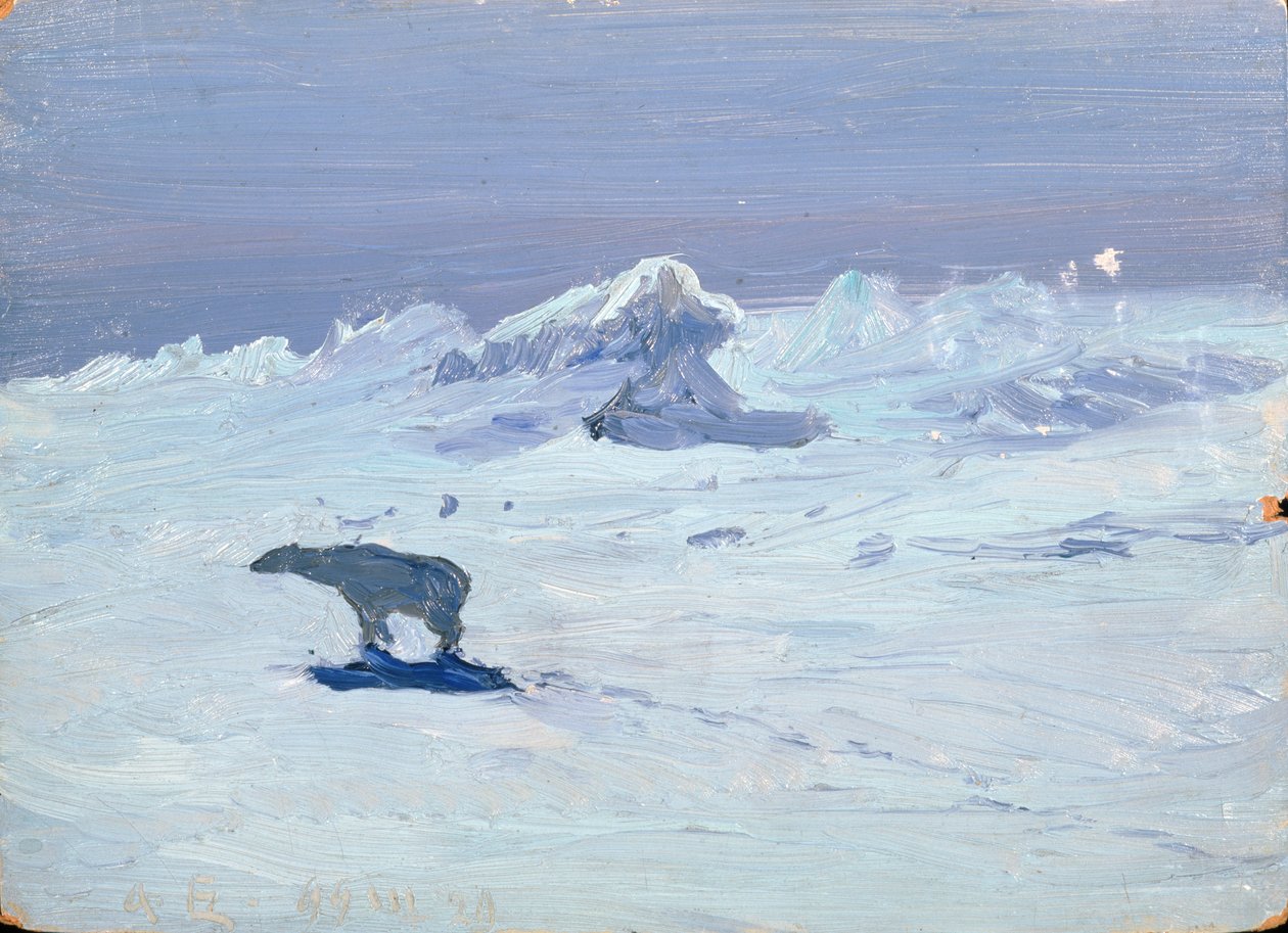 Polowanie na niedźwiedzia polarnego w księżycową noc, 1899 autorstwa Aleksandr Alekseevich Borisov
