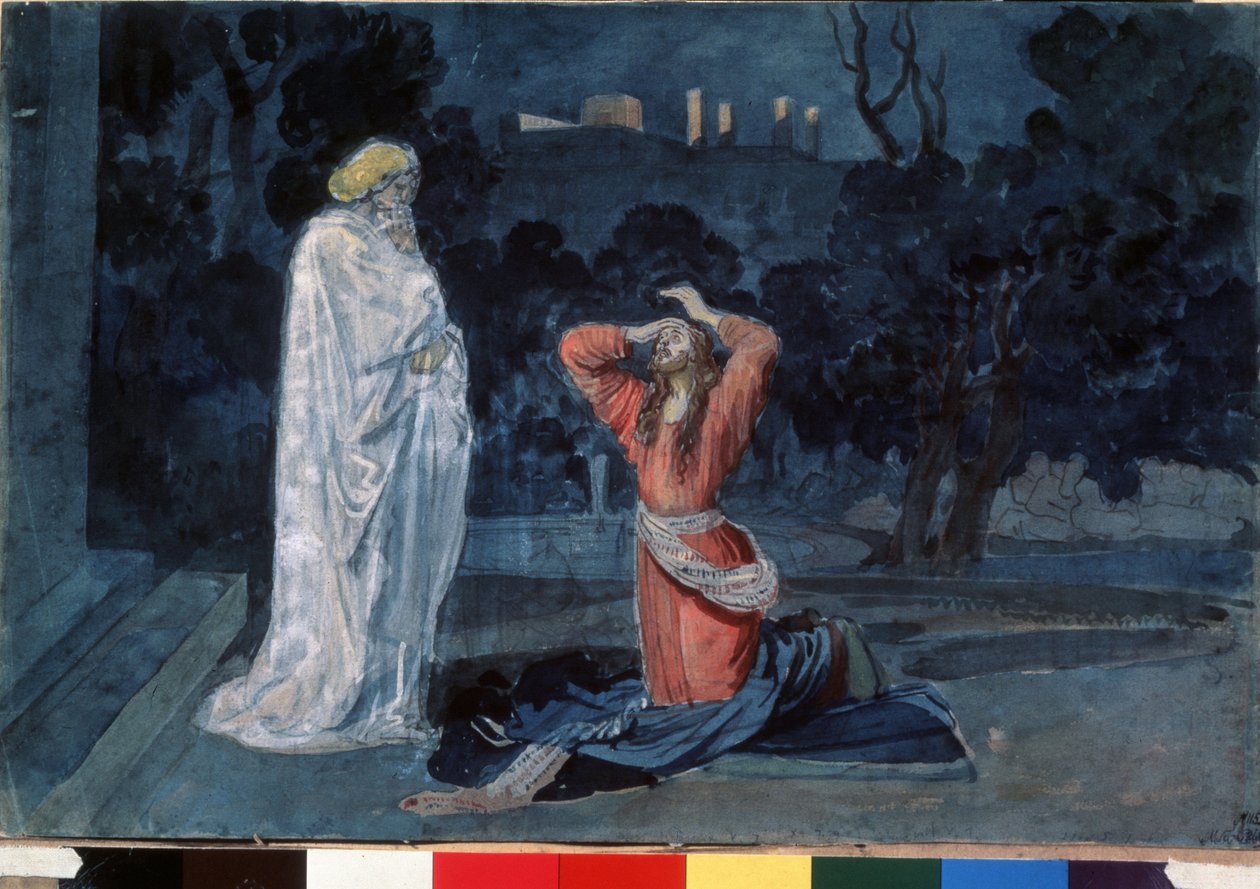 Jezus w Ogrodzie Oliwnym (lub Ogrodzie Getsemani) (Jezus w Ogrodzie Getsemani). Praca Aleksandra Andriejewicza Iwanowa (1806-1858), akwarela na papierze, ok. 1840 r. XIX-wieczna sztuka rosyjska. Państwowa Galeria Tretiakowska, Moskwa (Rosja). autorstwa Aleksandr Andreevich Ivanov