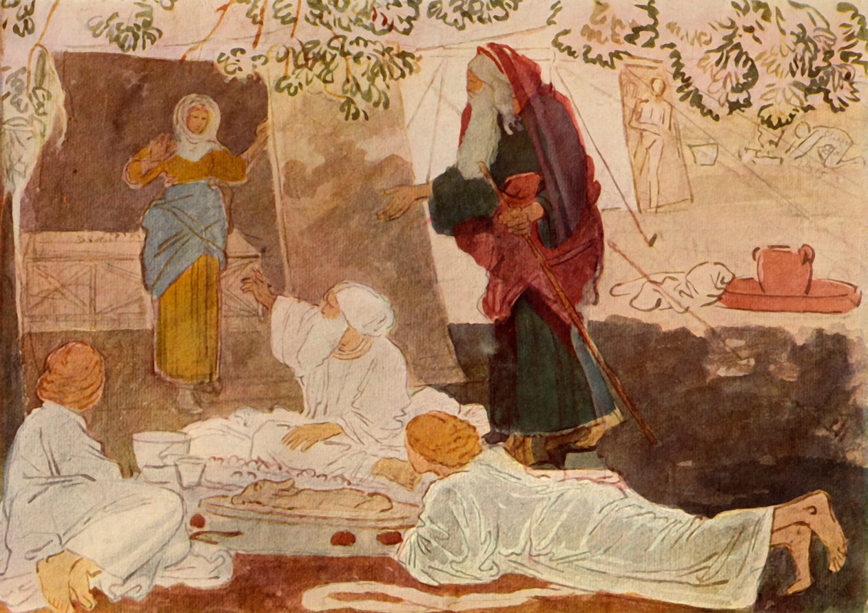 Trzej pielgrzymi odwiedzający Abrahama, połowa XIX wieku, 1965. autorstwa Aleksandr Ivanov