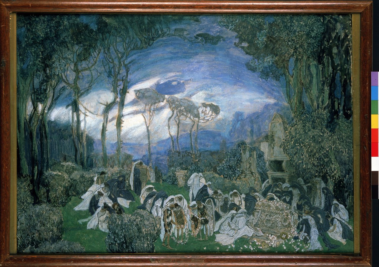 Dekoracja przygotowawcza do opery Orfeusz i Eurydyka autorstwa Christopha Willibalda Glucka (1714-1787) (projekt scenografii do opery Orfeusz i Eurydyka Ch. Glucka). Dzieło Aleksandra Jakowlewicza Golovina (Alexandre Golovine) (1863-1930), gwasz i pastel n autorstwa Aleksandr Jakovlevic Golovin