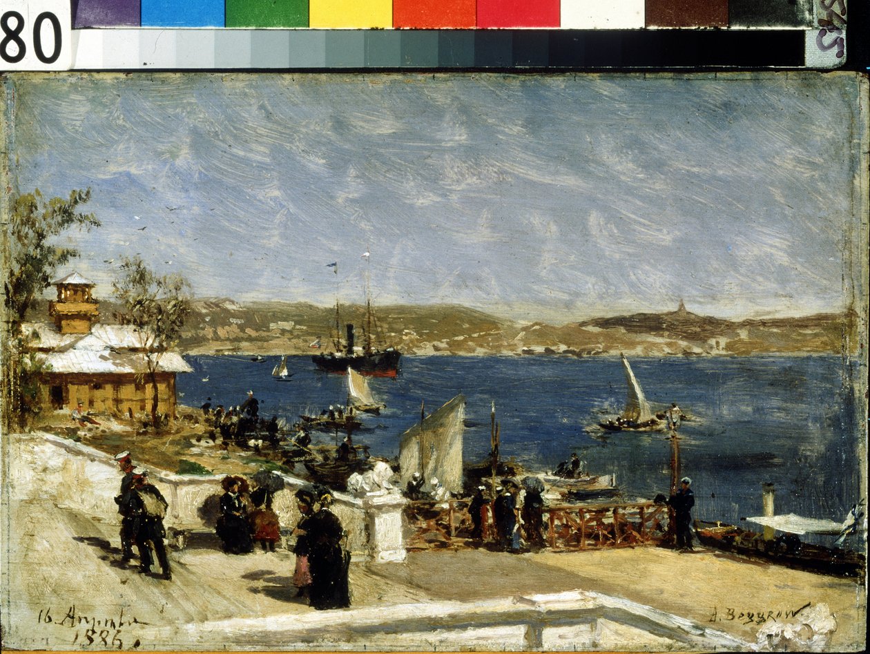 Promenada na brzegu w Sewastopolu (Promenada Brzegowa w Sewastopolu). Obraz Aleksandra Karlowicza Beggrova (1841-1914). olej na płótnie autorstwa Aleksandr Karlovich Beggrov