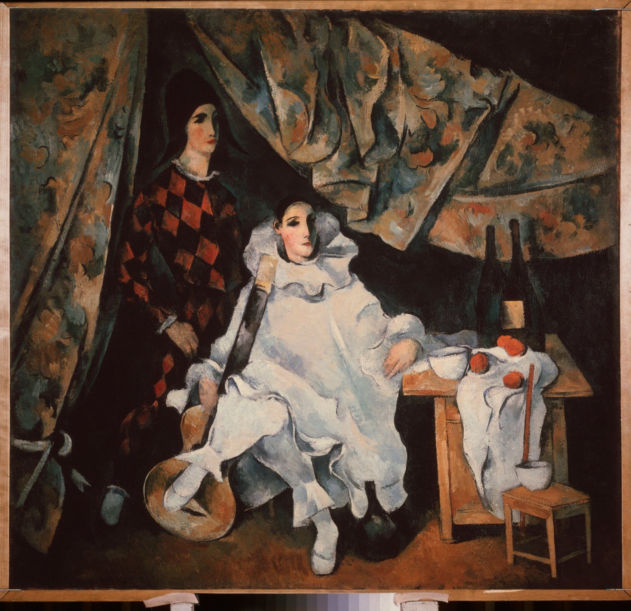 Żonglujący bracia Cyrano. (w kostiumie Pierrota i Arlekina). Malarstwo Aleksandra Wasiljewicza Szewczenki (Aleksander Szewczenko) (1883-1948), olej na płótnie autorstwa Aleksandr Vasilievich Shevchenko