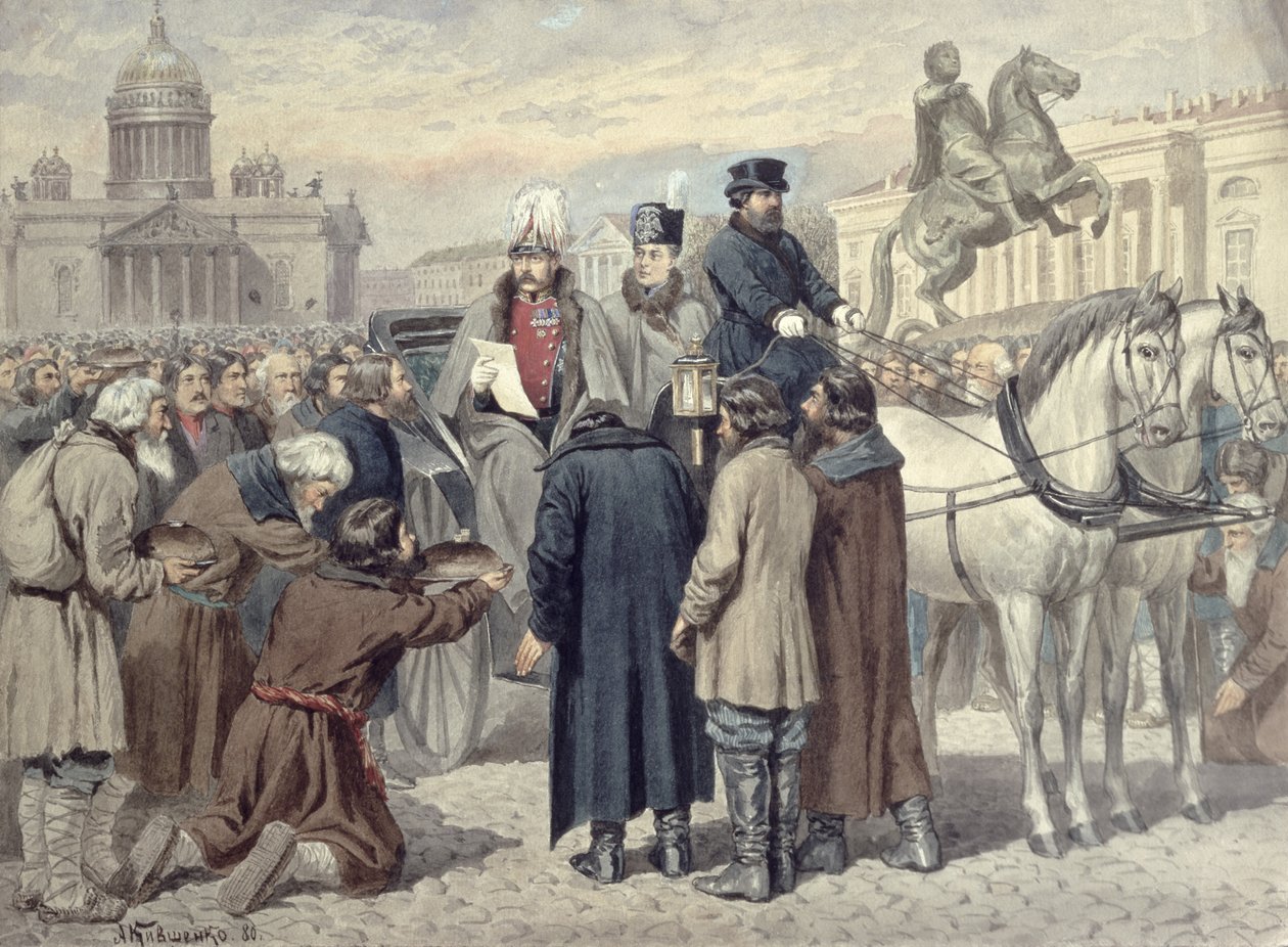 Cesarz Aleksander II proklamujący reformę emancypacyjną 1861, 1880 autorstwa Aleksei Danilovich Kivshenko