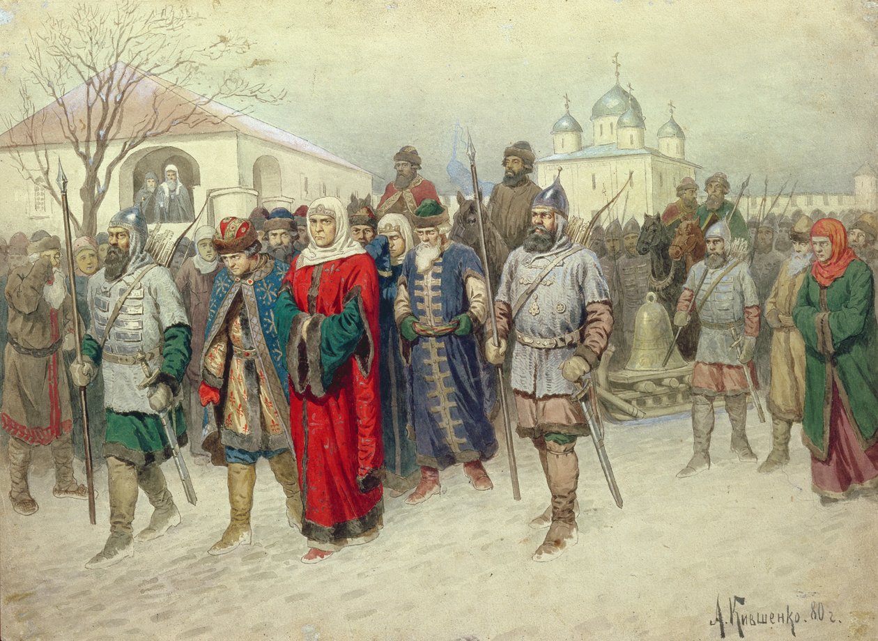 Przyłączenie Nowogrodu Wielkiego, Wyjazd Nowogrodu do Moskwy, 1880 autorstwa Aleksei Danilovich Kivshenko