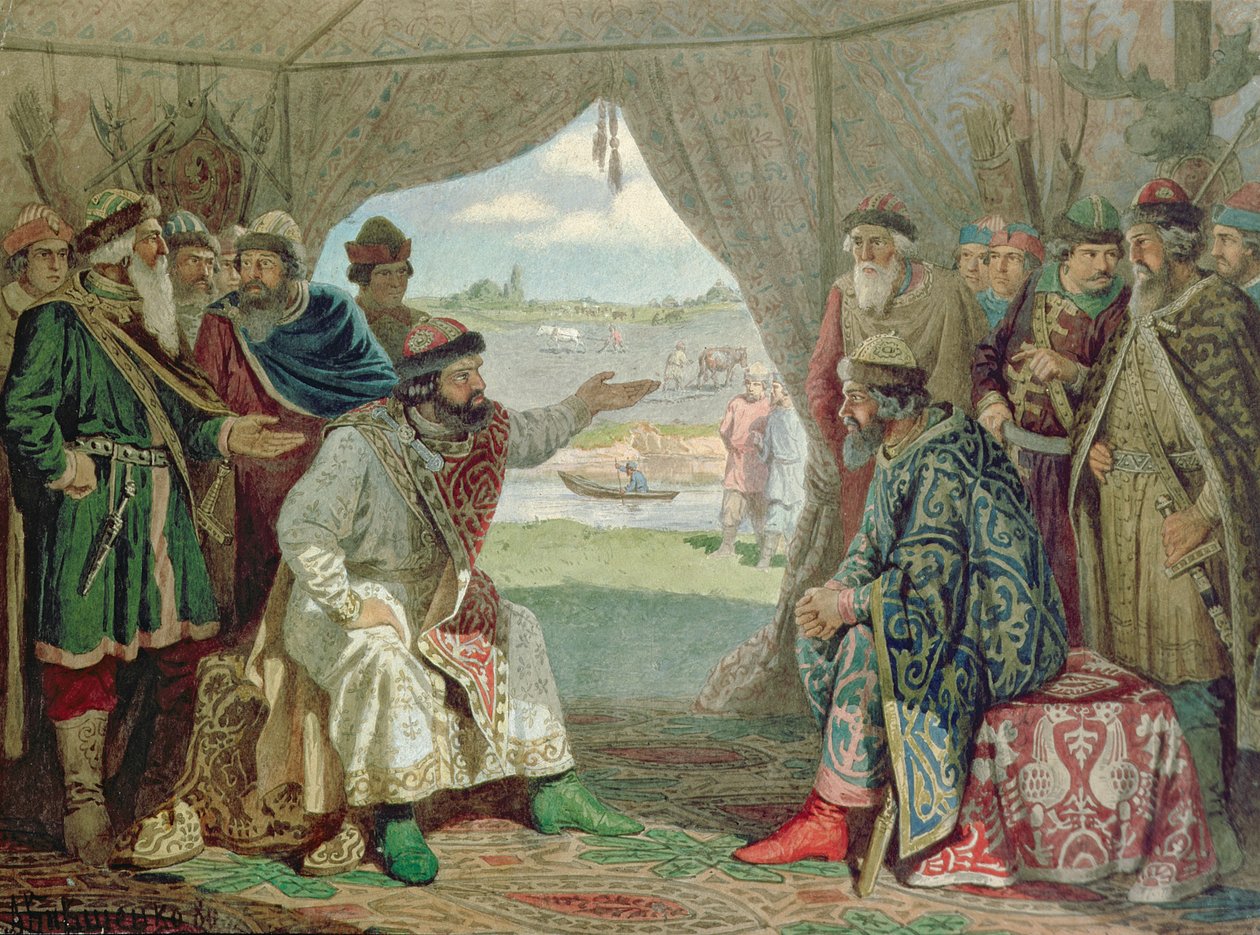 Konwencja książąt z Wielkim Księciem Włodzimierzem Monomachem II (1053-1125) w Dolob w 1103, 1880 autorstwa Aleksei Danilovich Kivshenko