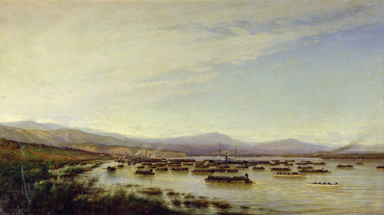 Armia rosyjska przekraczająca Dunaj w czerwcu 1877, 1878 autorstwa Aleksei Petrovich Bogolyubov