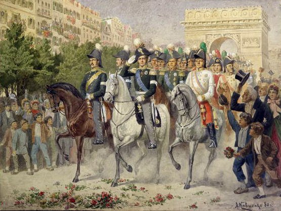 Marsz wojsk rosyjskich i alianckich na Paryż, 1880 (wc na papierze) autorstwa Aleksei Danilovich Kivshenko