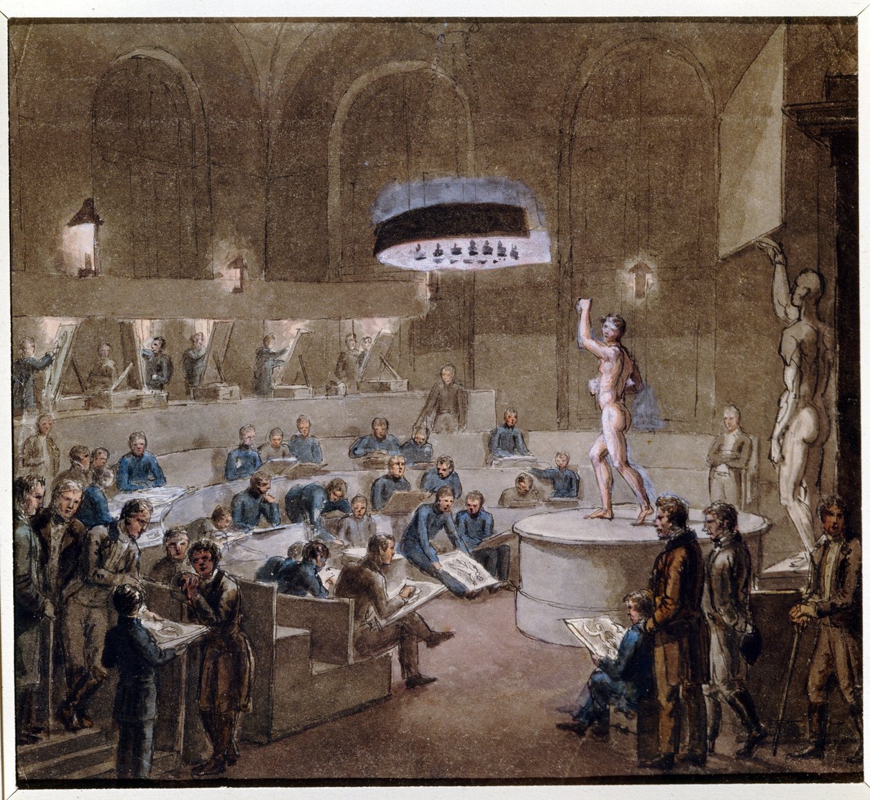 Lekcje oparte na żywych modelach w Akademii Sztuk Pięknych (Klasa Modeli w Akademii Sztuk Pięknych). Praca Aleksieja (Alexis) Gavrilovich Venetsianov (1780-1847), akwarela na papierze autorstwa Aleksei Gavrilovich Venetsianov
