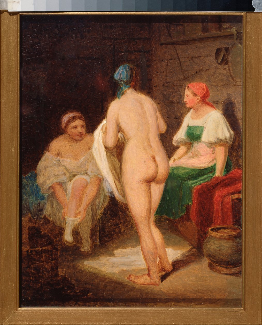 Dans le bain devapor (W łaźni parowej) - Praca Aleksieja Gawriłowicza Wenetsianowa (1780-1847), olej na tekturze, koniec 1820, sztuka rosyjska XIX wiek, romantyzm - Państwowa Galeria Tretiakowska, Moskwa autorstwa Aleksei Gavrilovich Venetsianov