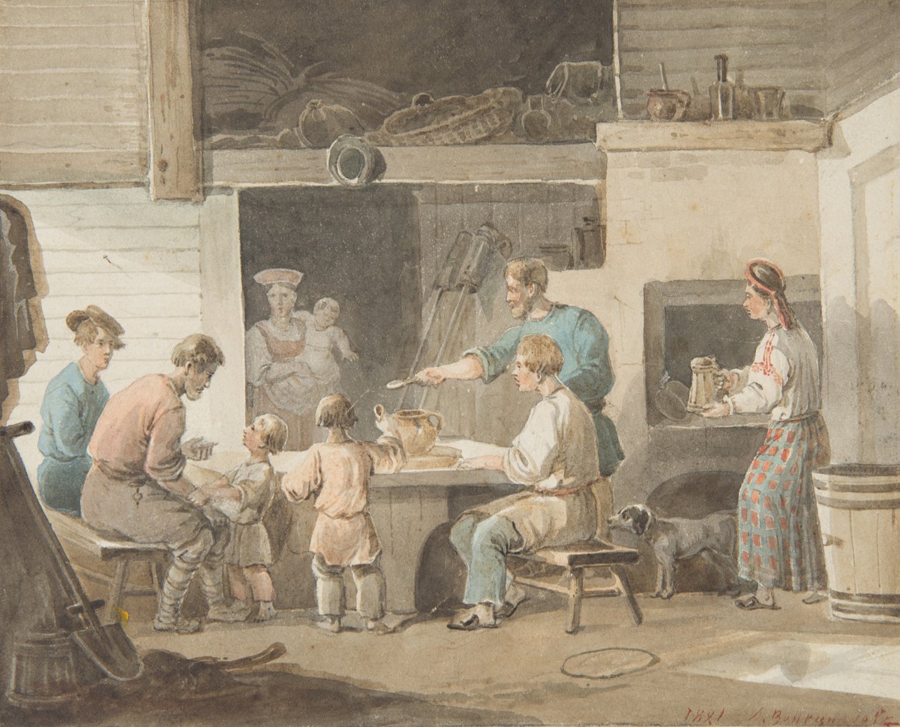 Pora obiadowa, 1821 autorstwa Aleksei Gavrilovich Venetsianov