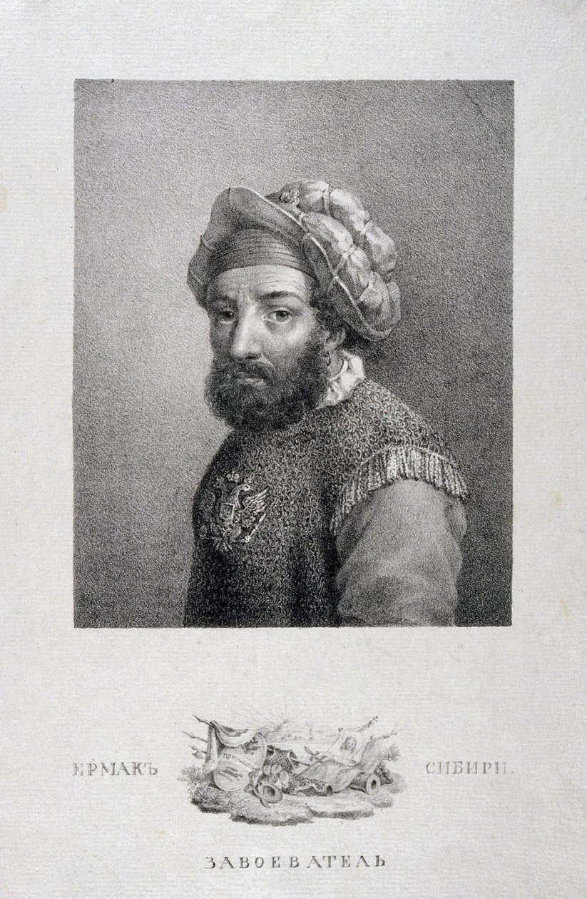 Portret wodza kozackiego, zdobywcy Syberii Jermak Timopheyevich -1585, 1818 autorstwa Aleksei Gavrilovich Venetsianov