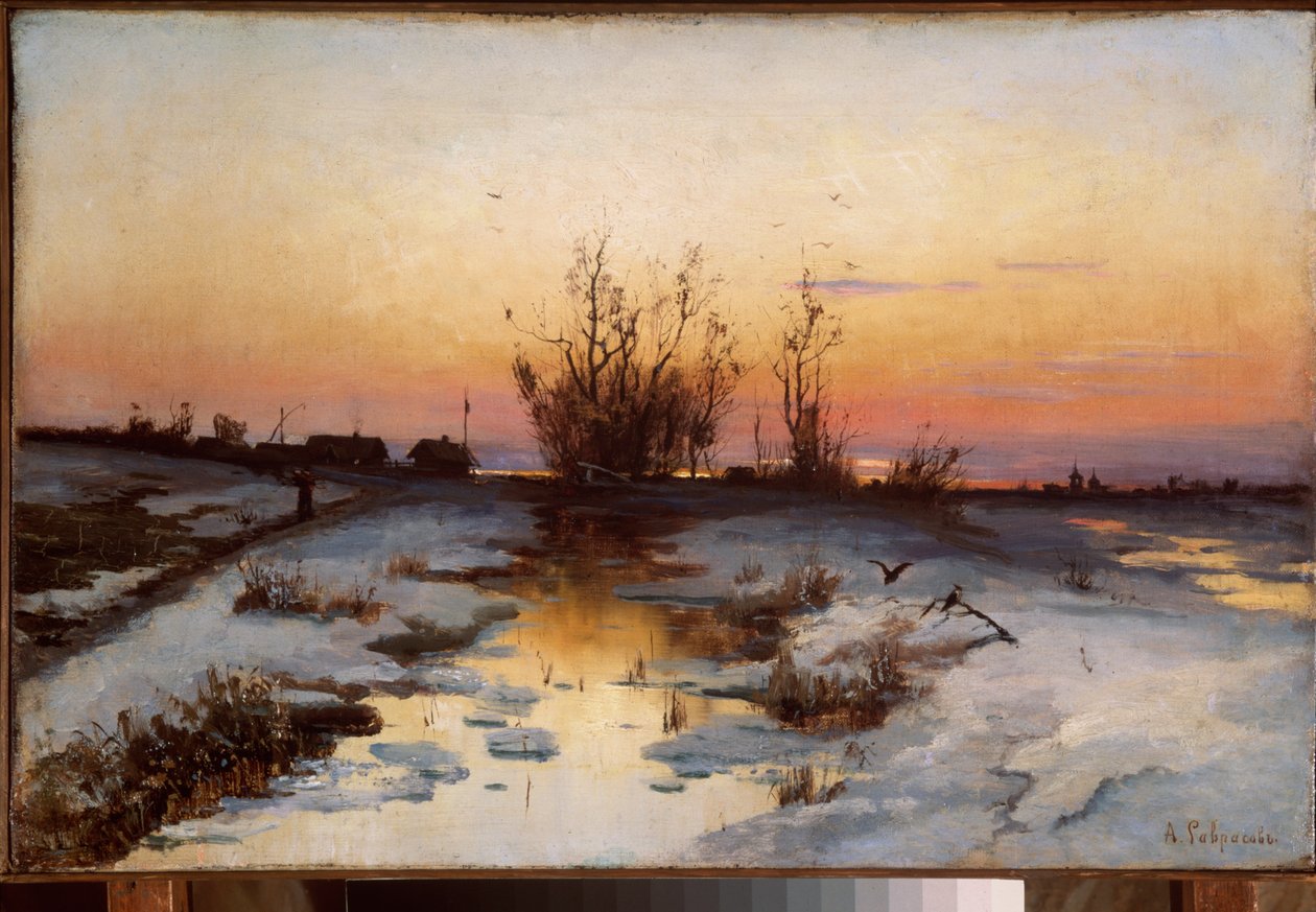 Wieczór, Kwitnąca olcha - Obraz Aleksieja Kondratyewicza Sawrasowa (1830-1897), olej na płótnie, ok. 1870 r. - Sztuka rosyjska autorstwa Alexei Kondratjewitsch Sawrassow