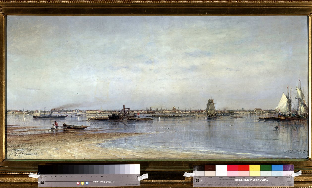 Widok na brzeg rzeki Newy w Sankt Petersburgu (Saint-Petersburg) w Rosji. Obraz Aleksieja Pietrowicza Bogolyubowa (Bogoliubov lub Bogolioubov) (1824-1896) autorstwa Aleksei Petrovich Bogolyubov