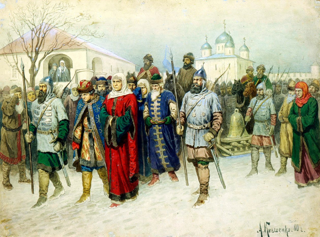 „Martha burmistrz eskortowana do Moskwy”, 1880. autorstwa Aleksey Kivshenko