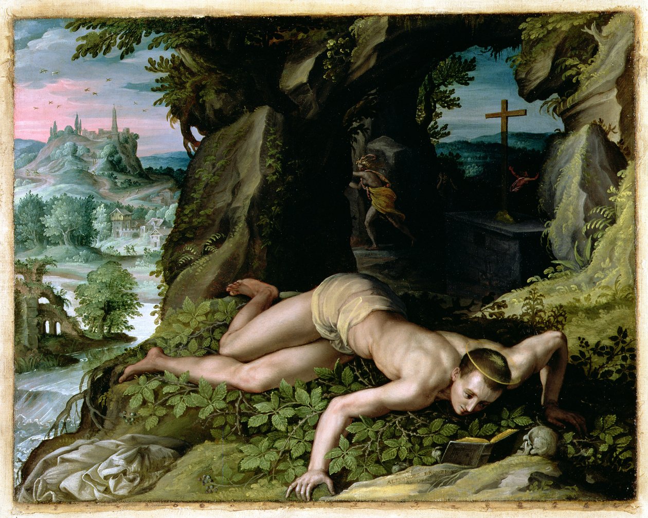 Kuszenie św. Benedykta, ok. 1587 autorstwa Alessandro Allori