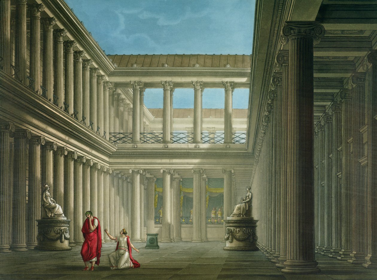 Wnętrze bazyliki w Pompejach, projekt opery „Ostatni dzień Pompejów”, 1827 autorstwa Alessandro Sanquirico