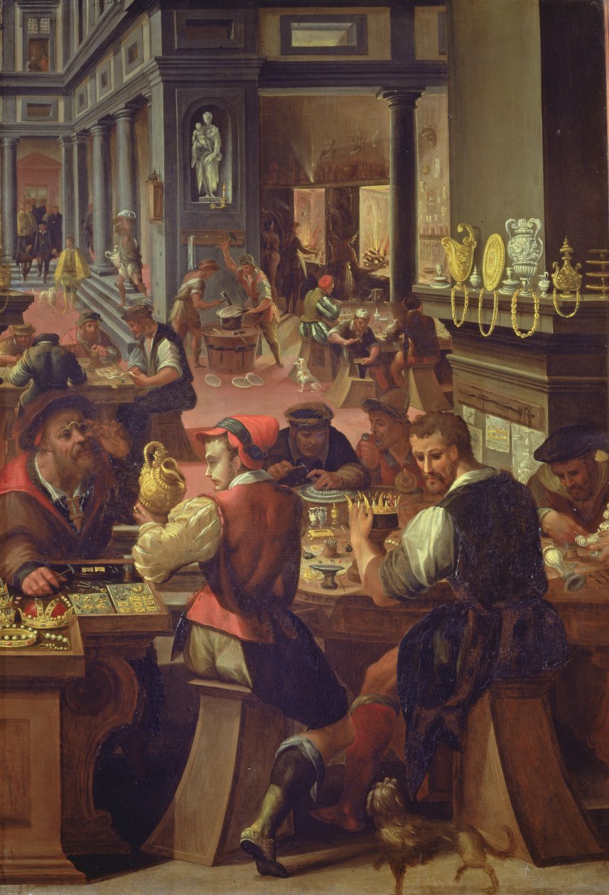 Pracownia jubilerska, 1572 (olej na łupku) autorstwa Alessandro di Vincenzio Fei