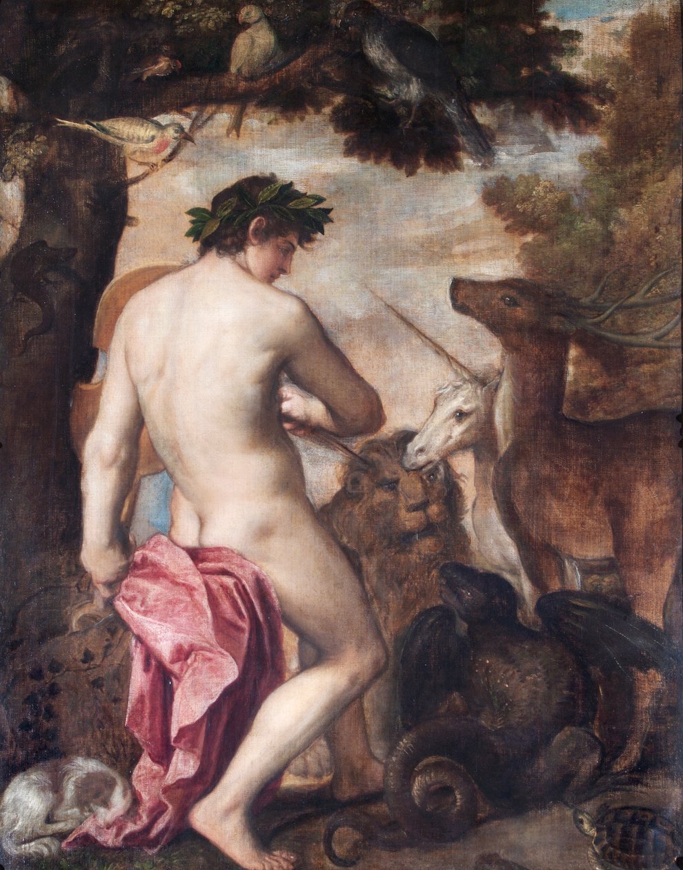 Orfeusz zaklinający zwierzęta (olej na płótnie) autorstwa Alessandro (1588–1649) (attr. to) Titian (workshop of) and Padovanino