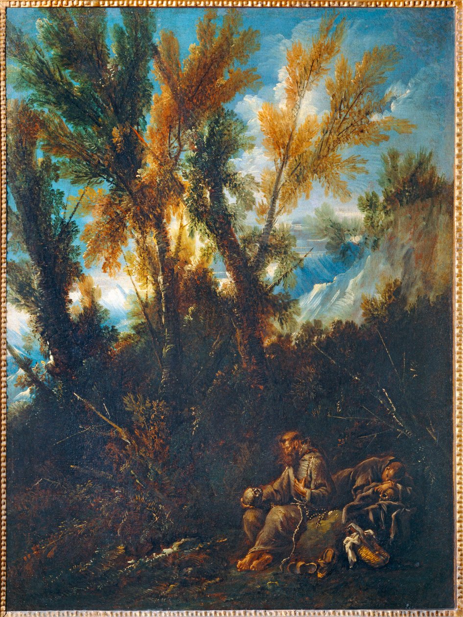 Deux ermites dans un bois - Dwóch pustelników w lesie ... autorstwa Alessandro (style of) Magnasco