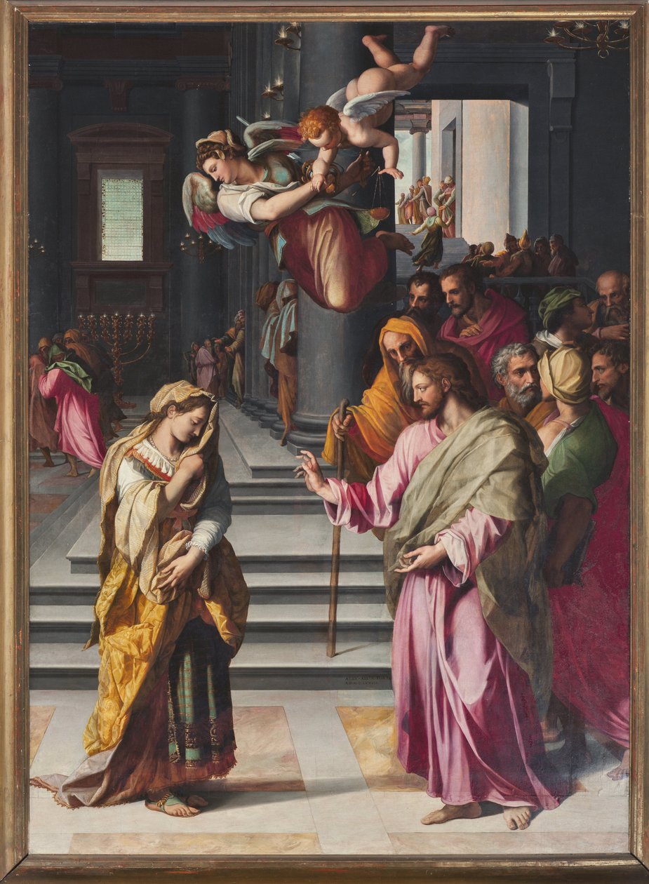 Jezus i niewiasta przyłapana na cudzołóstwie (obraz autorstwa Alessandro Allori