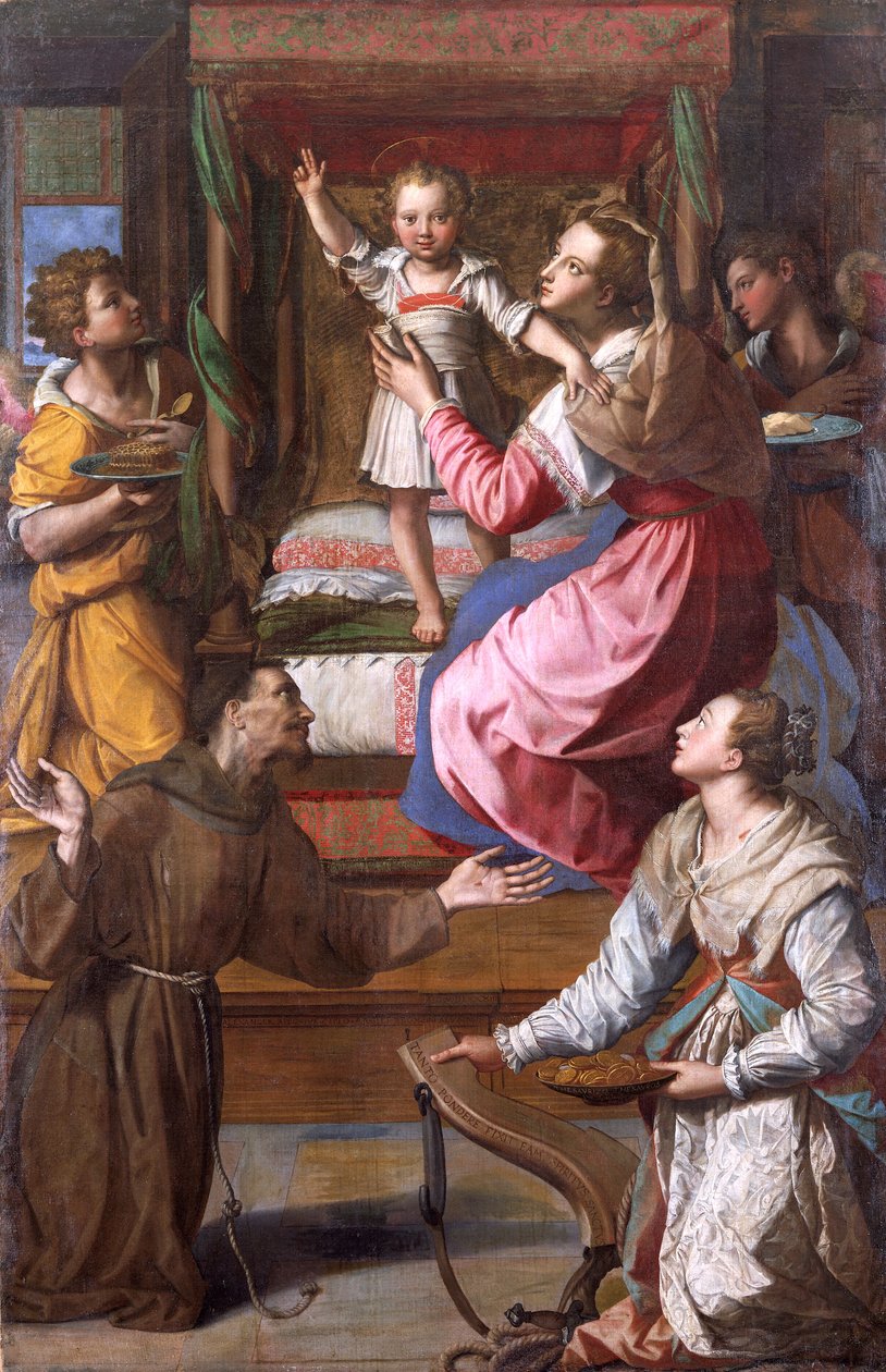 „Dziewica z Dzieciątkiem ze świętymi Franciszkiem i Łucją”, 1583 autorstwa Alessandro Allori