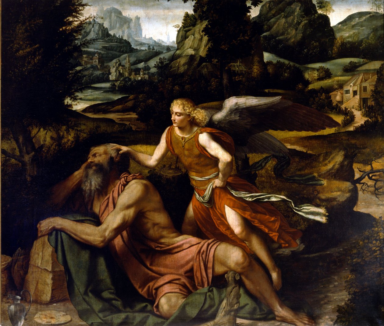 Eliasz śpiący prostowany przez anioła Obraz Alessandro Bonvicino dit il Moretto (1498-1554) XVI w. Brescia, kościół San Giovanni Evangelista autorstwa Alessandro Bonvicino Moretto