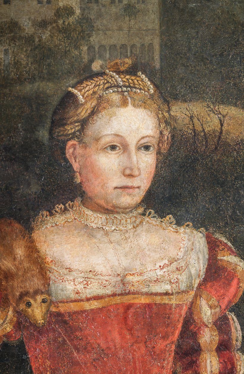 Portret szlachcianki, detal Małej Sali Szlachetnych Dam (olej na płótnie przyklejony do ścian) autorstwa Alessandro Bonvicino Moretto