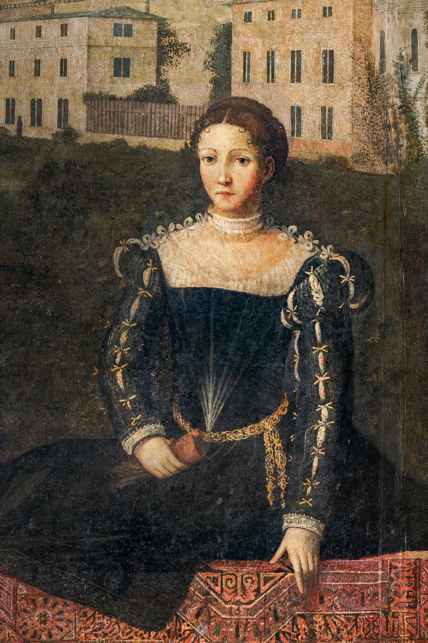 Portret szlachcianki, detal Małej Sali Szlachetnych Dam (olej na płótnie przyklejony do ścian) autorstwa Alessandro Bonvicino Moretto