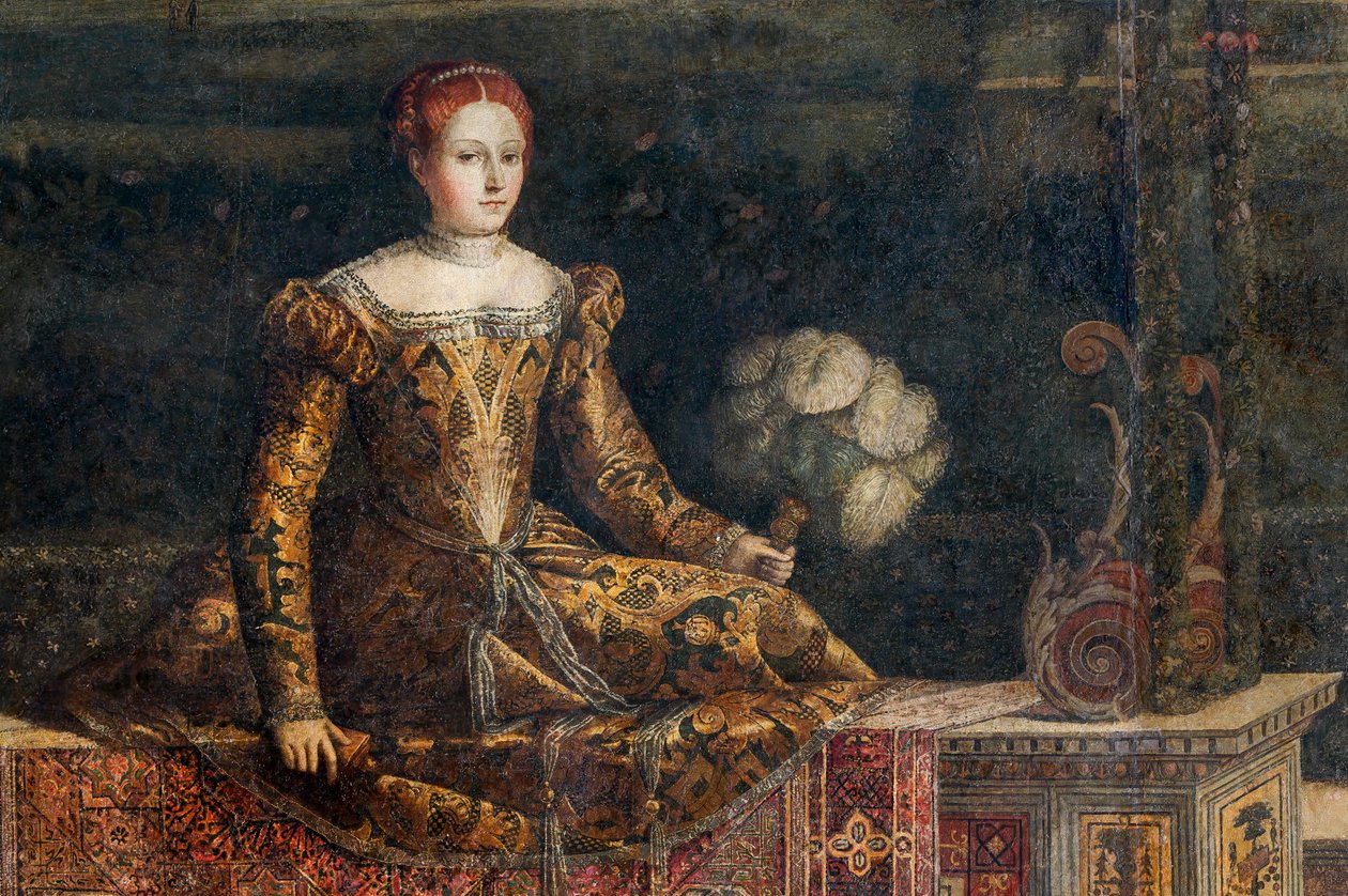 Portret szlachcianki, detal Małej Sali Szlachetnych Dam (olej na płótnie przyklejony do ścian) autorstwa Alessandro Bonvicino Moretto