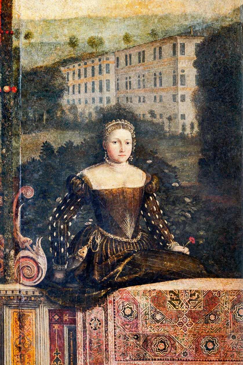 Portret szlachcianki, detal Małej Sali Szlachetnych Dam (olej na płótnie przyklejony do ścian) autorstwa Alessandro Bonvicino Moretto