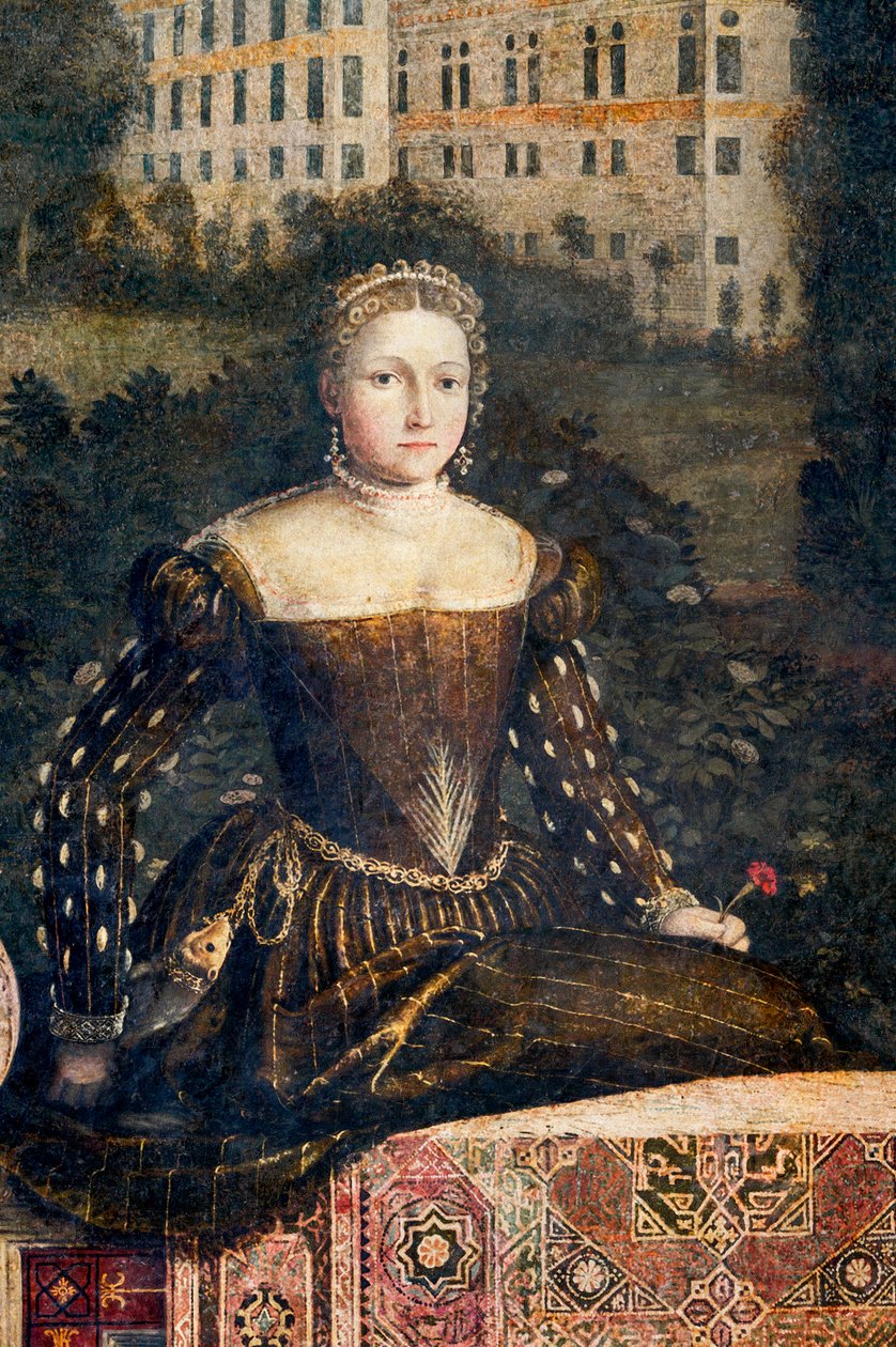 Portret szlachcianki, detal Małej Sali Szlachetnych Dam (olej na płótnie przyklejony do ścian) autorstwa Alessandro Bonvicino Moretto