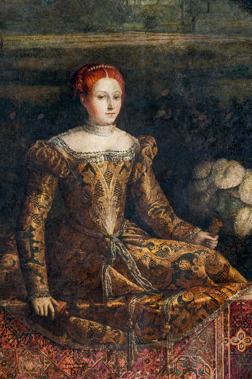 Portret szlachcianki, detal Małej Sali Szlachetnych Dam (olej na płótnie przyklejony do ścian) autorstwa Alessandro Bonvicino Moretto