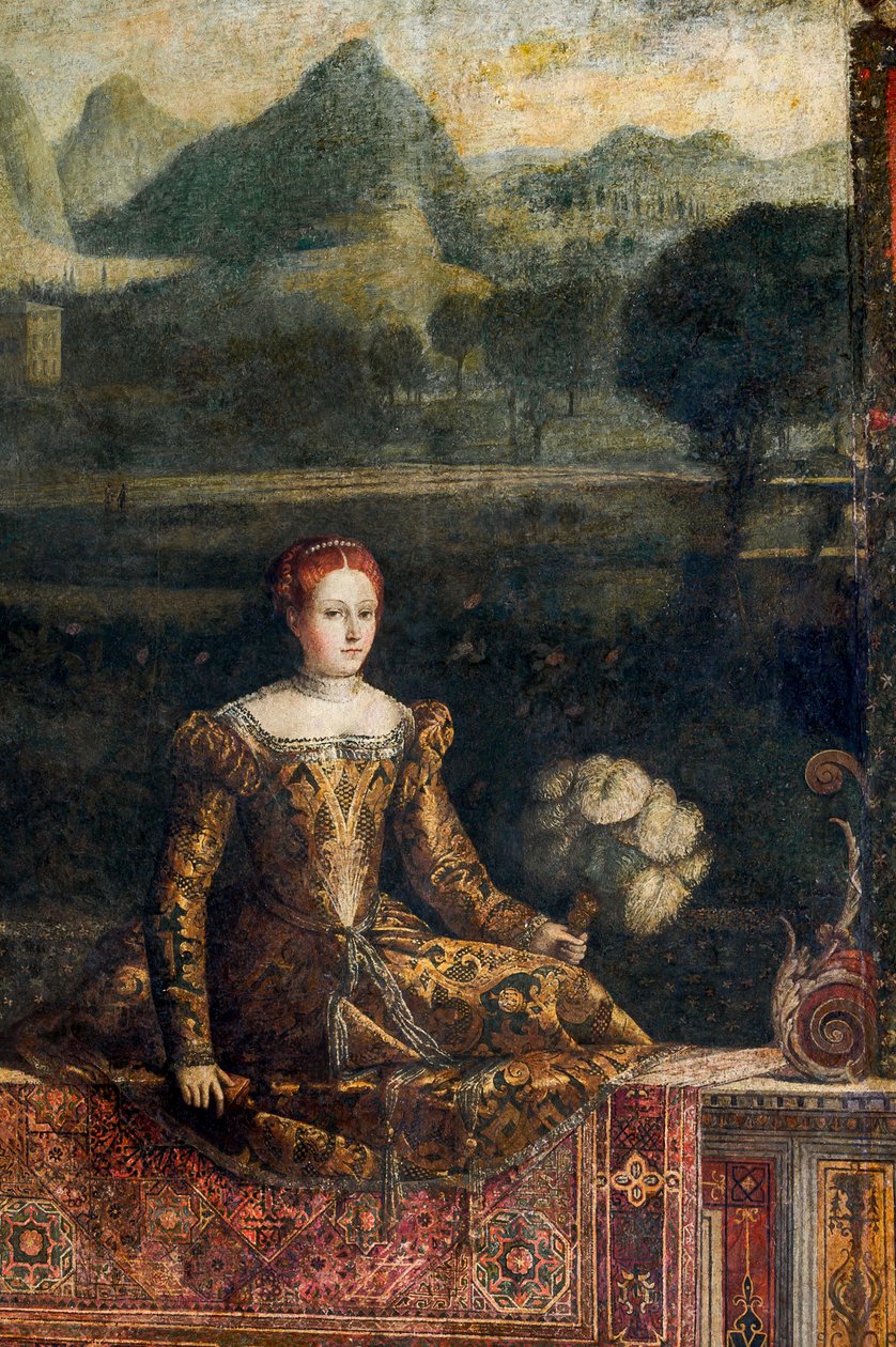 Portret szlachcianki, detal Małej Sali Szlachetnych Dam (olej na płótnie przyklejony do ścian) autorstwa Alessandro Bonvicino Moretto