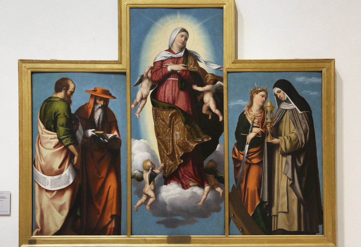 Wniebowzięcie NMP ze św. Markiem i św. Hieronima, św. Katarzyna Aleksandryjska i św. Klara, ok. 1529 (olej na płótnie) autorstwa Alessandro Bonvicino Moretto