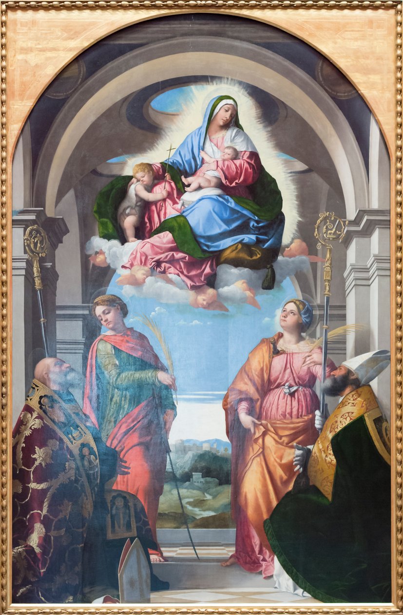 Dziewica z Dzieciątkiem i Dzieciątko Święty Jan autorstwa Alessandro Bonvicino Moretto