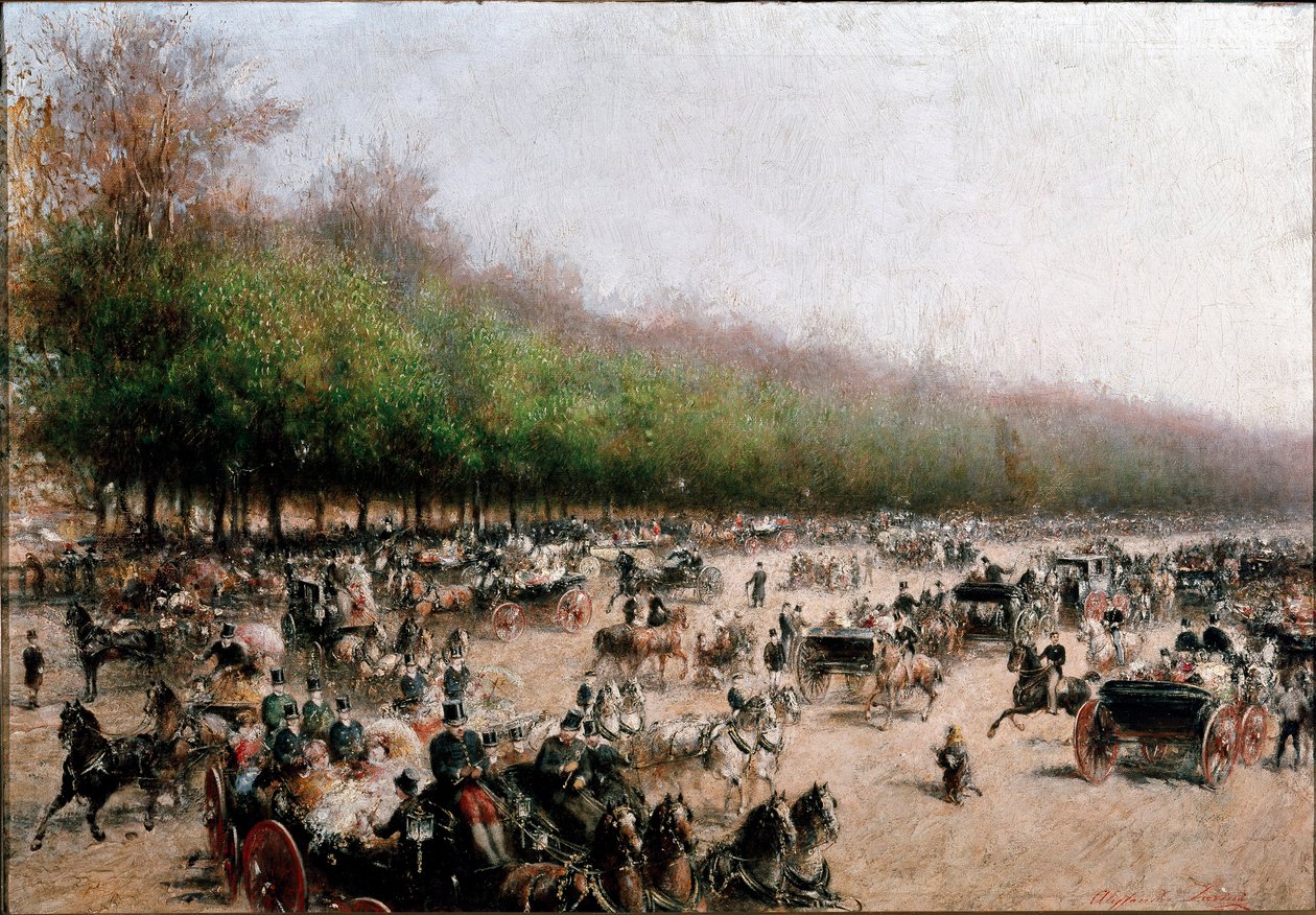 Widok ruchu wagonów w pobliżu Porta Venezia w Mediolanie (obraz, ok. 1850) autorstwa Alessandro Durini